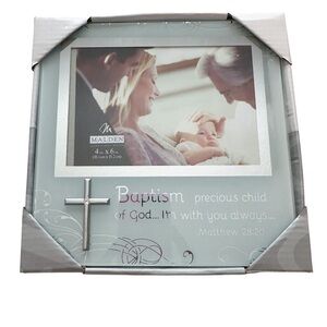 Malden First Baptism Silver Cross Picture Frame NWT 4x6